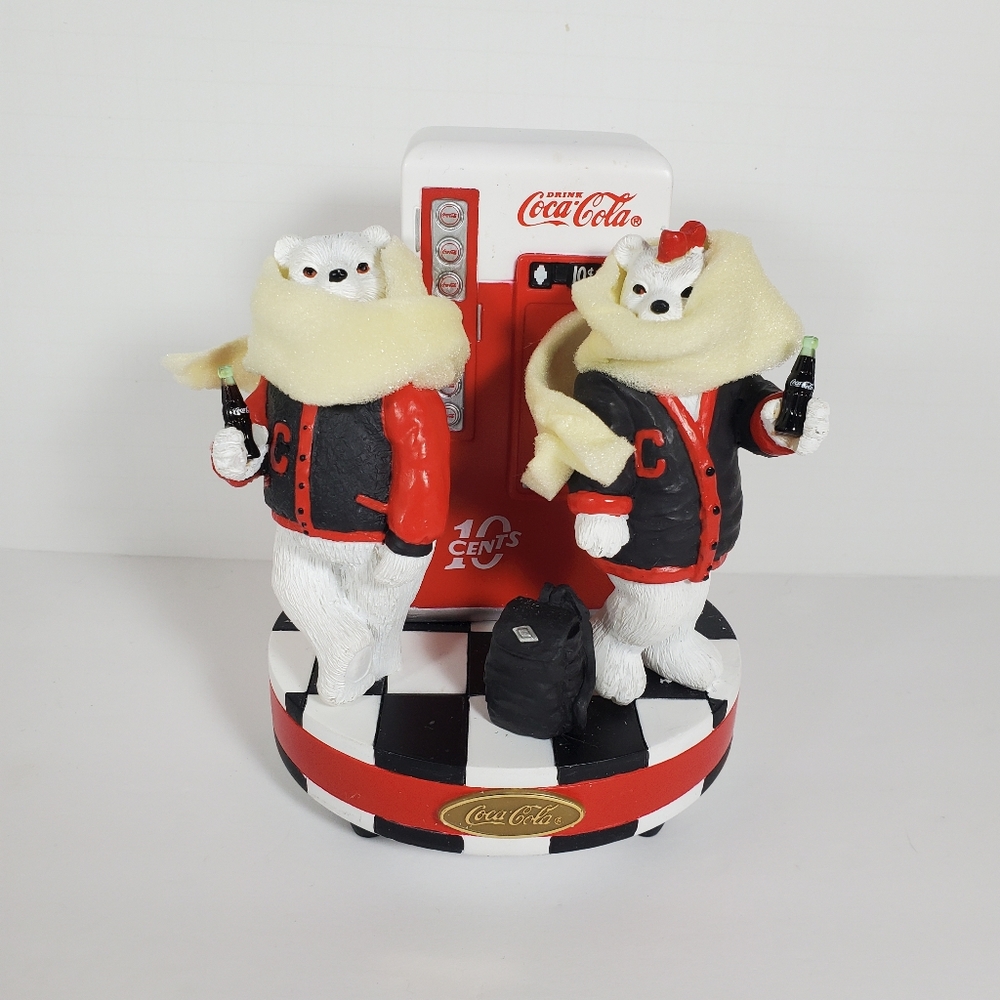 Vintage Coca Cola Polar Bears Wind Up Music Box Christmas Around The World Coke